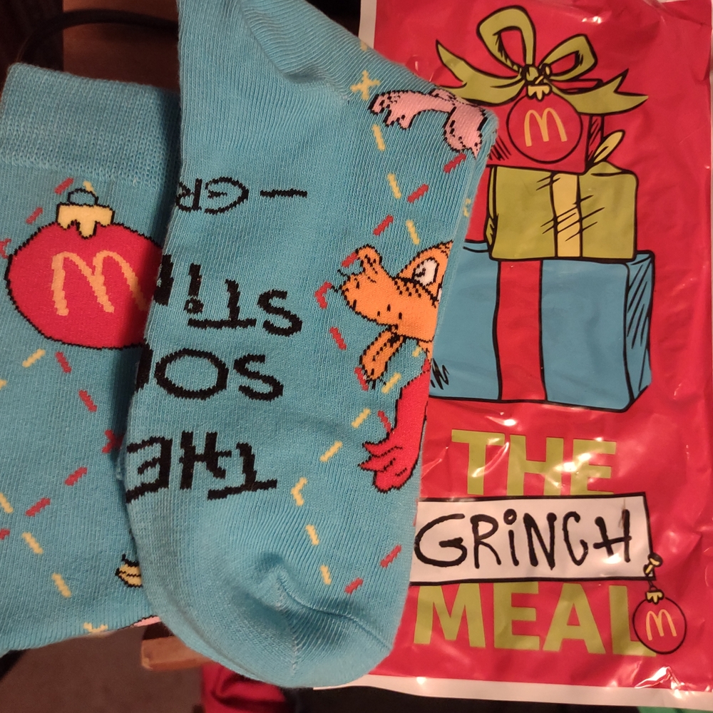 McDonald's Light Blue Socks with Grinch Graphic